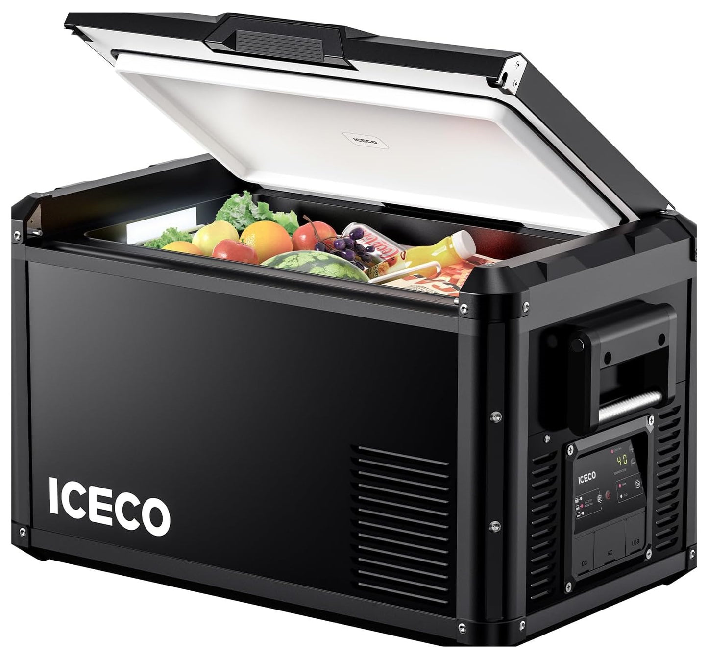 60L Portable Refrigerator – Multi-Directional Lid, Dual USB & AC/DC Power, Steel Compact Cooler (0℉ to 50℉) | Home & Car Use [Upgrade] ❄️